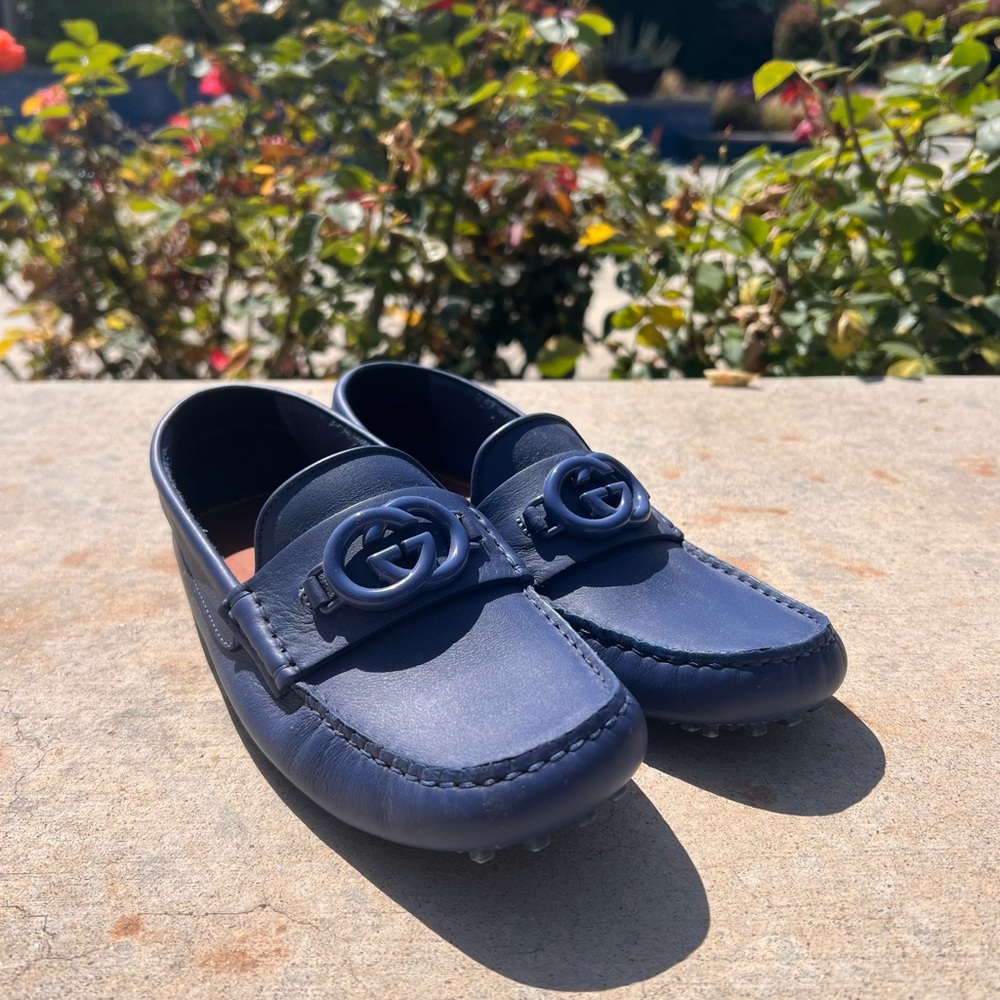 Gucci Blue Suede Loafers with Iconic GG Logo